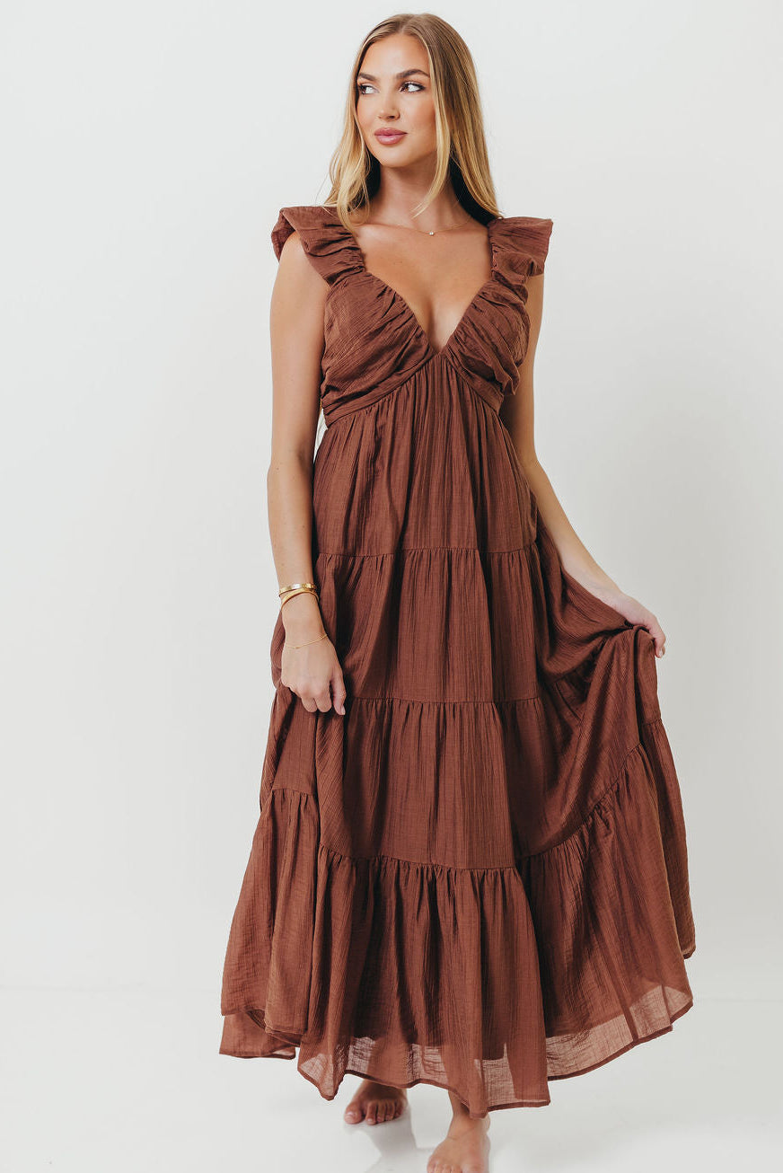 Katy Pleated Bodice Maxi Dress in Hazelnut - Bump Friendly *9/10 PRE-ORDER*