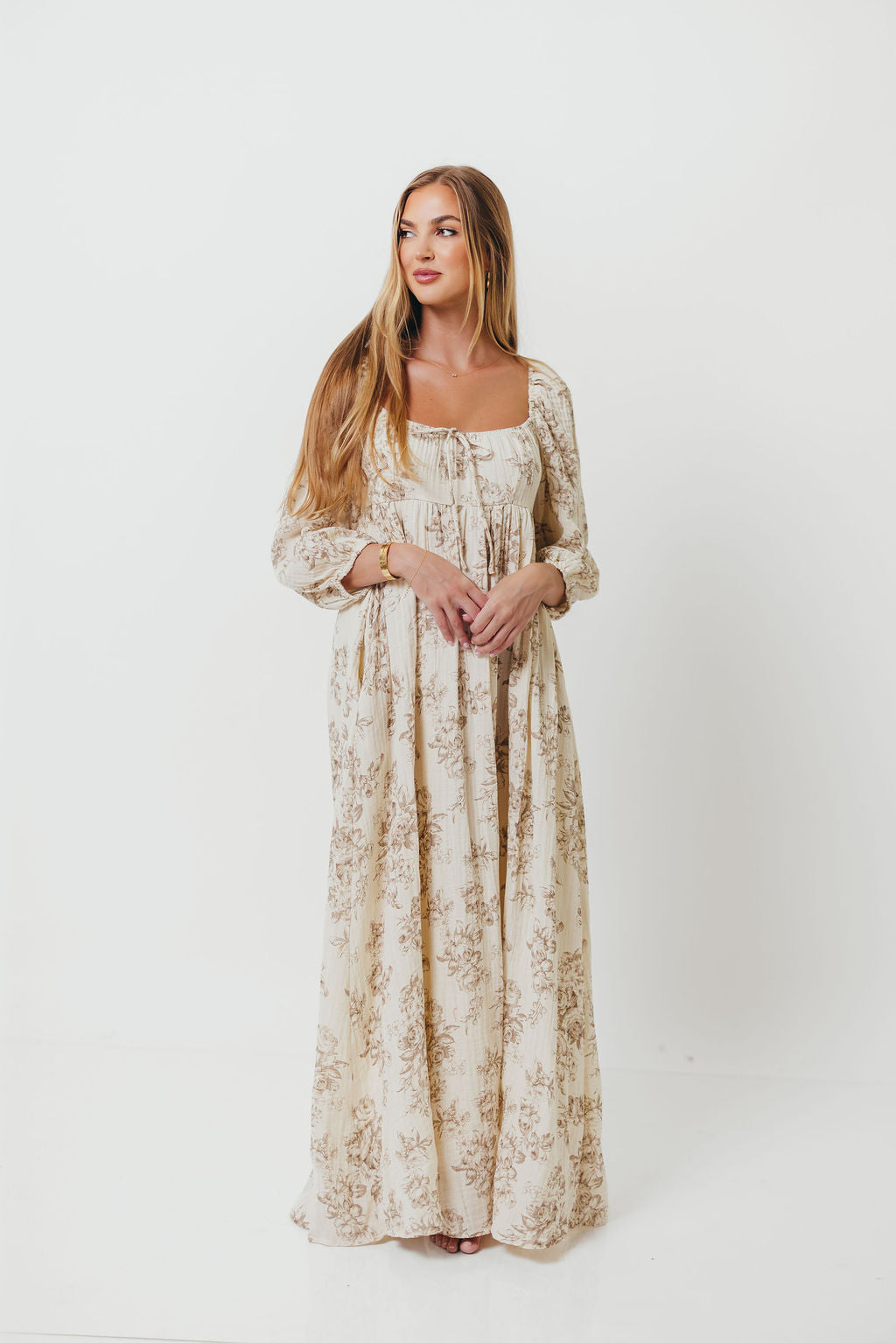 Peyton 100% Cotton Maxi Dress in Brown Floral - Bump Friendly