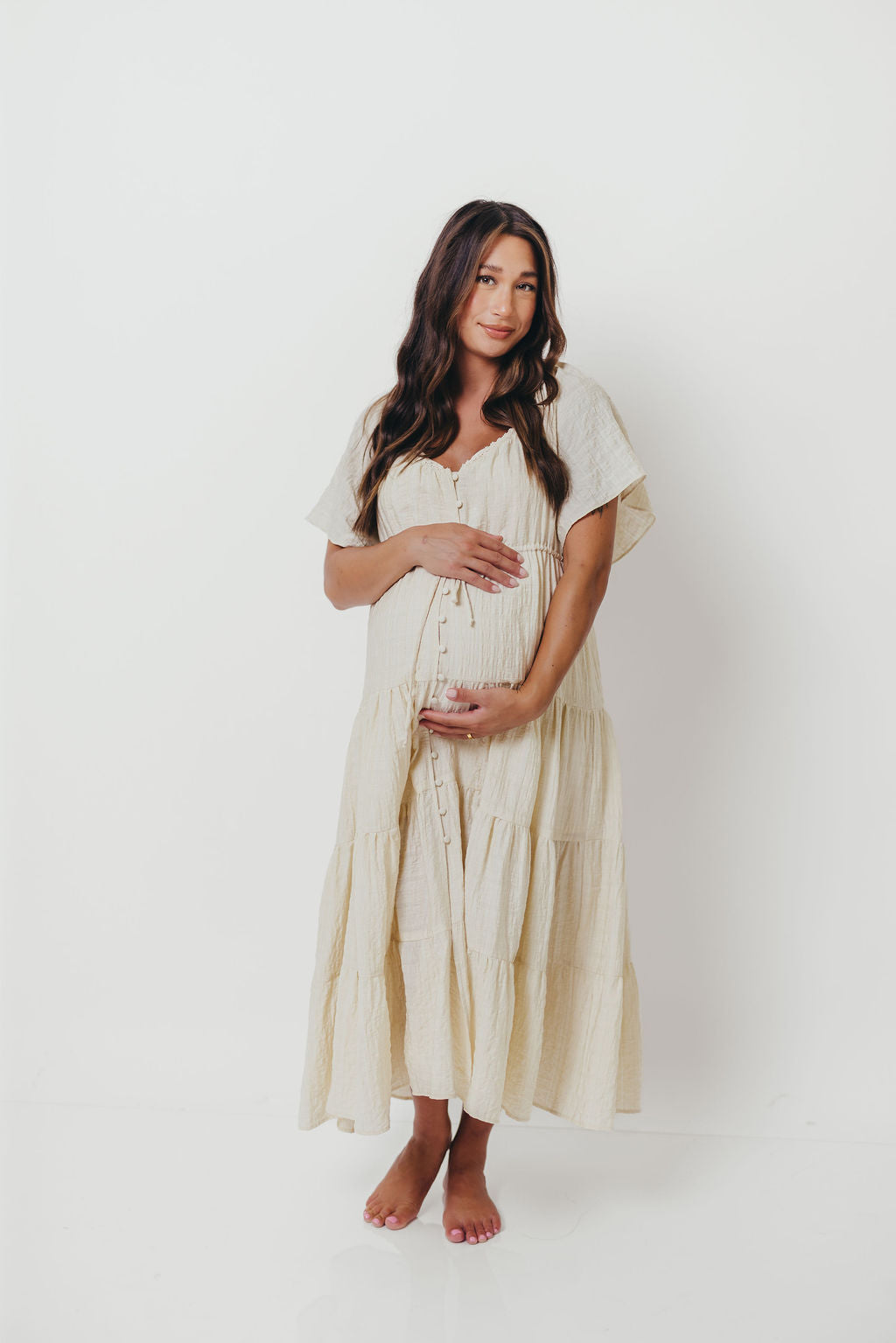 Rumi Woven Sweetheart Maxi Dress in Natural - Bump Friendly - Detachable Liner