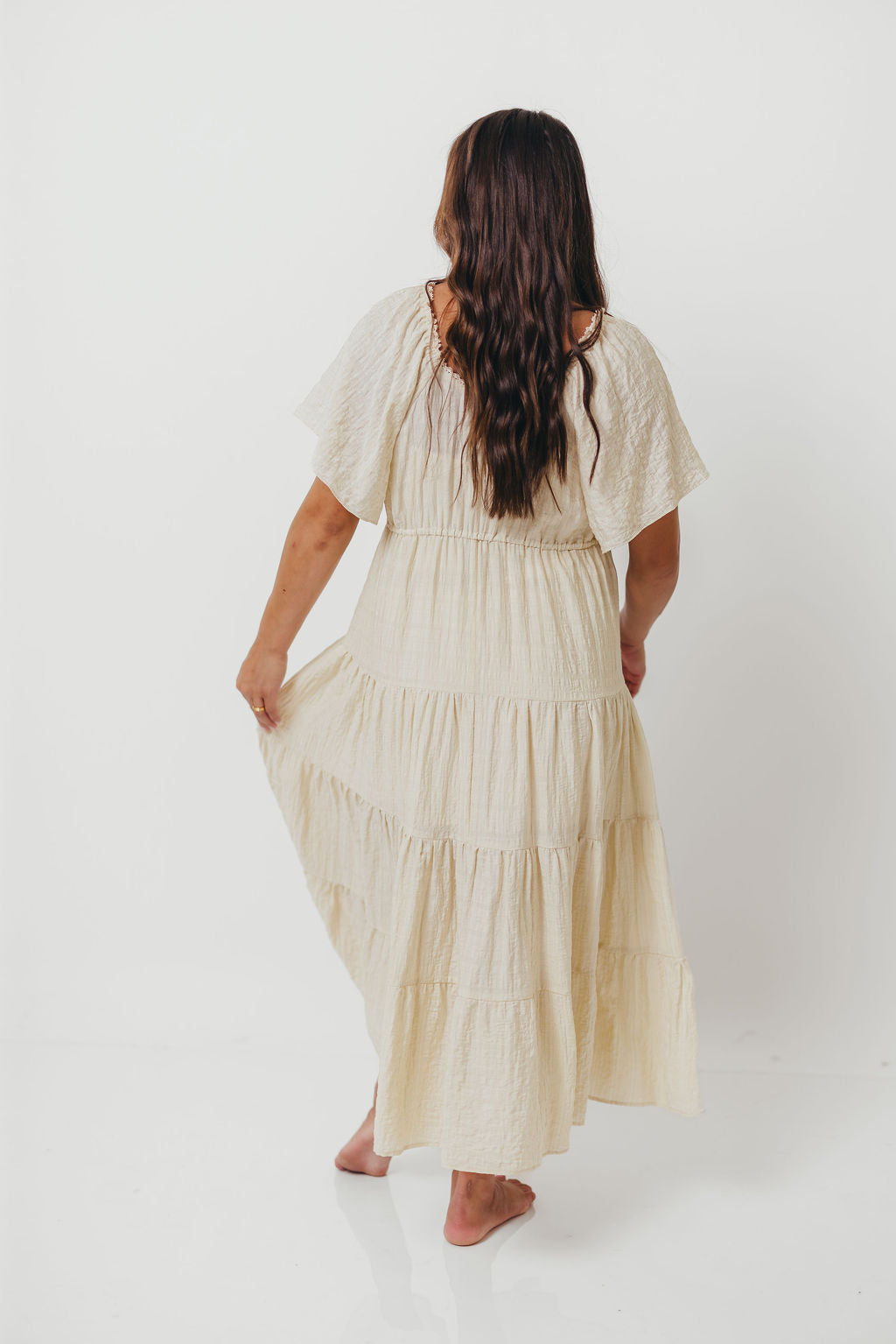 Rumi Woven Sweetheart Maxi Dress in Natural - Bump Friendly - Detachable Liner