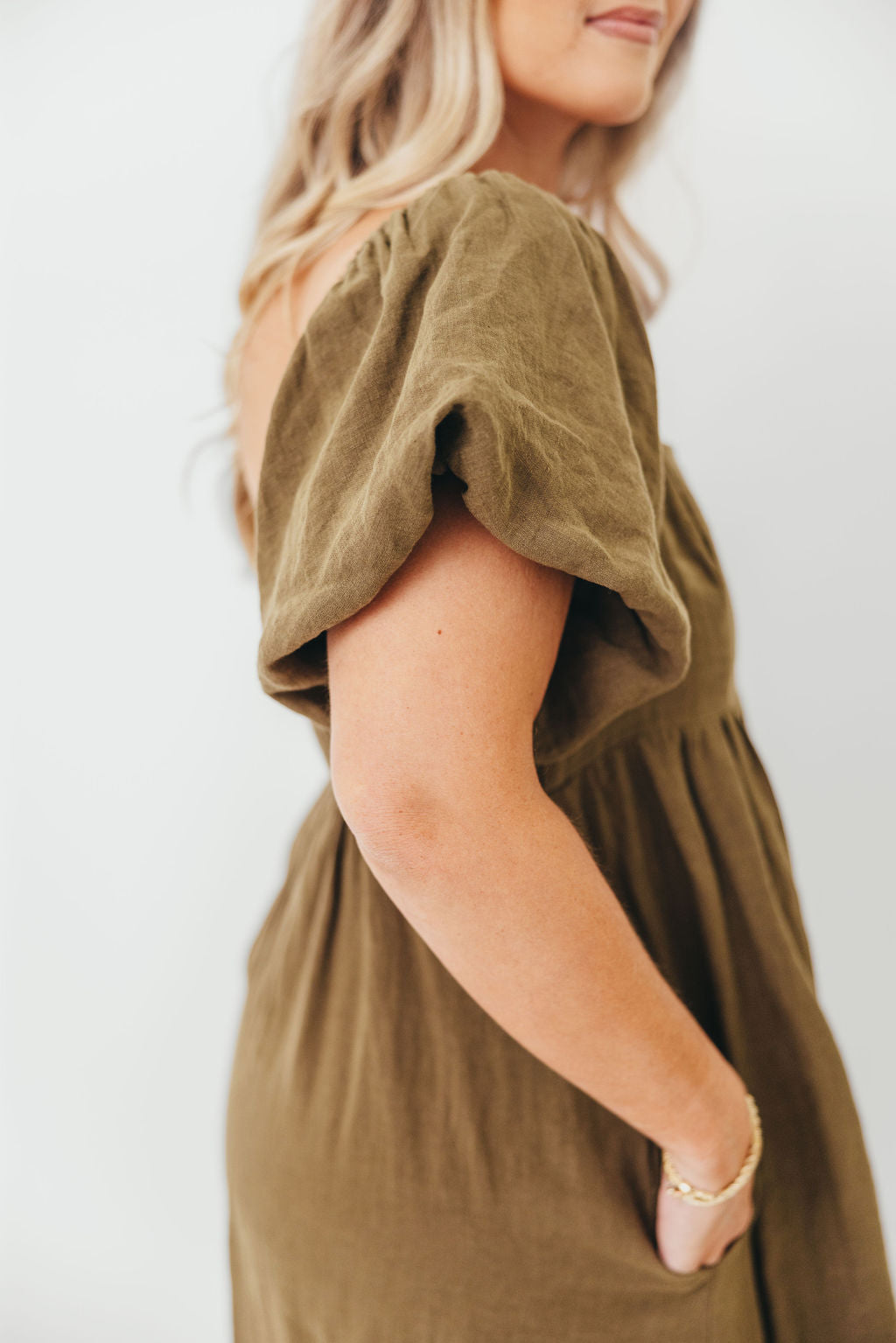 Candace Woven Linen Maxi Dress in Dark Olive - Bump Friendly