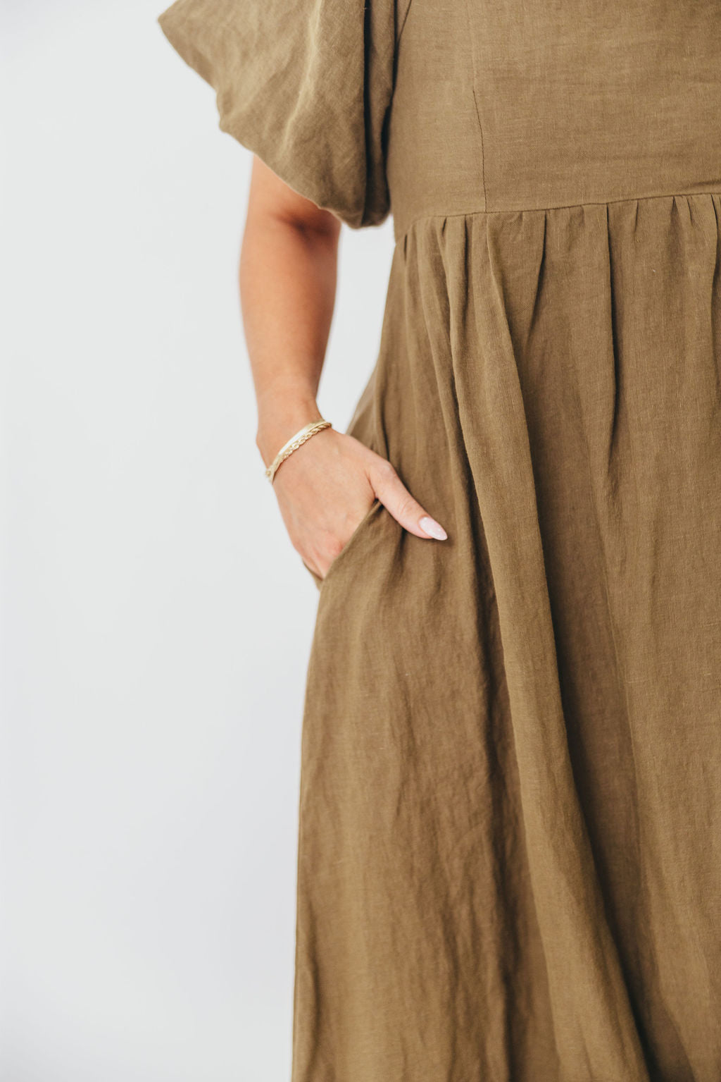 Candace Woven Linen Maxi Dress in Dark Olive - Bump Friendly