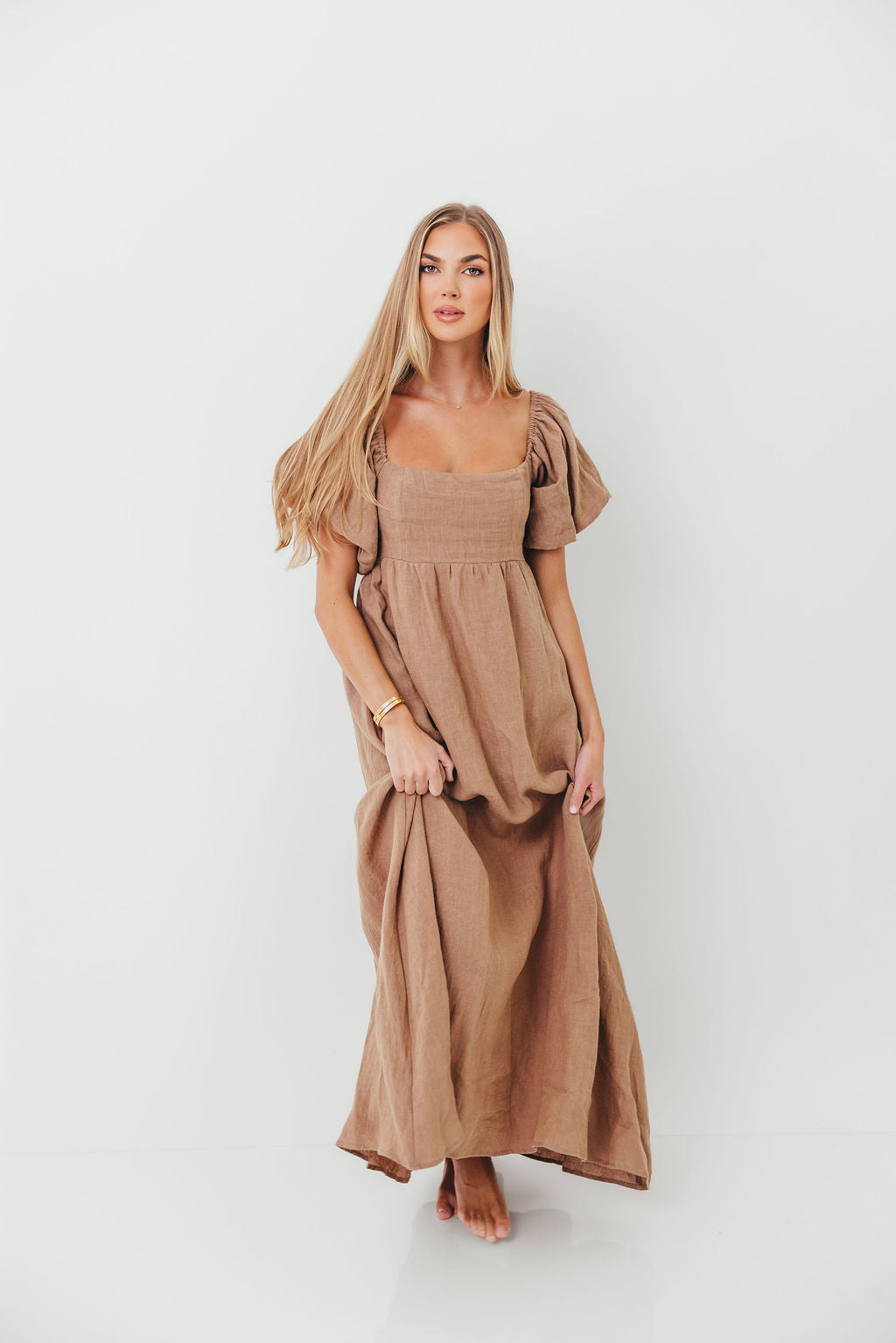 Candace Woven Linen Maxi Dress in Mocha - Bump Friendly