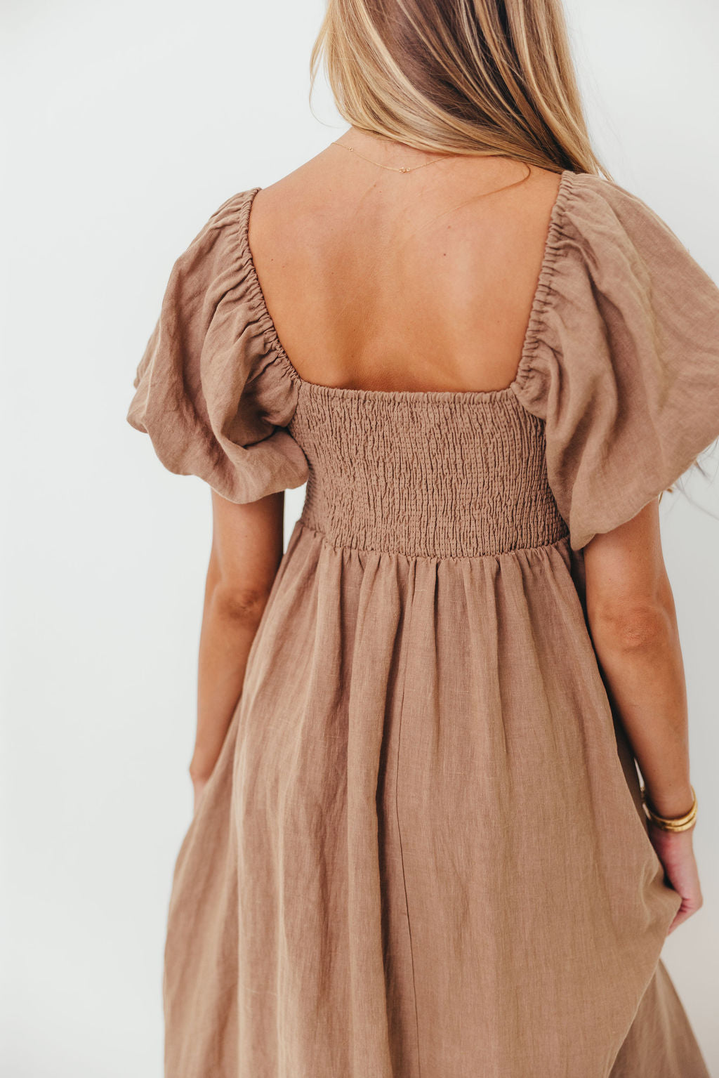 Candace Woven Linen Maxi Dress in Mocha - Bump Friendly