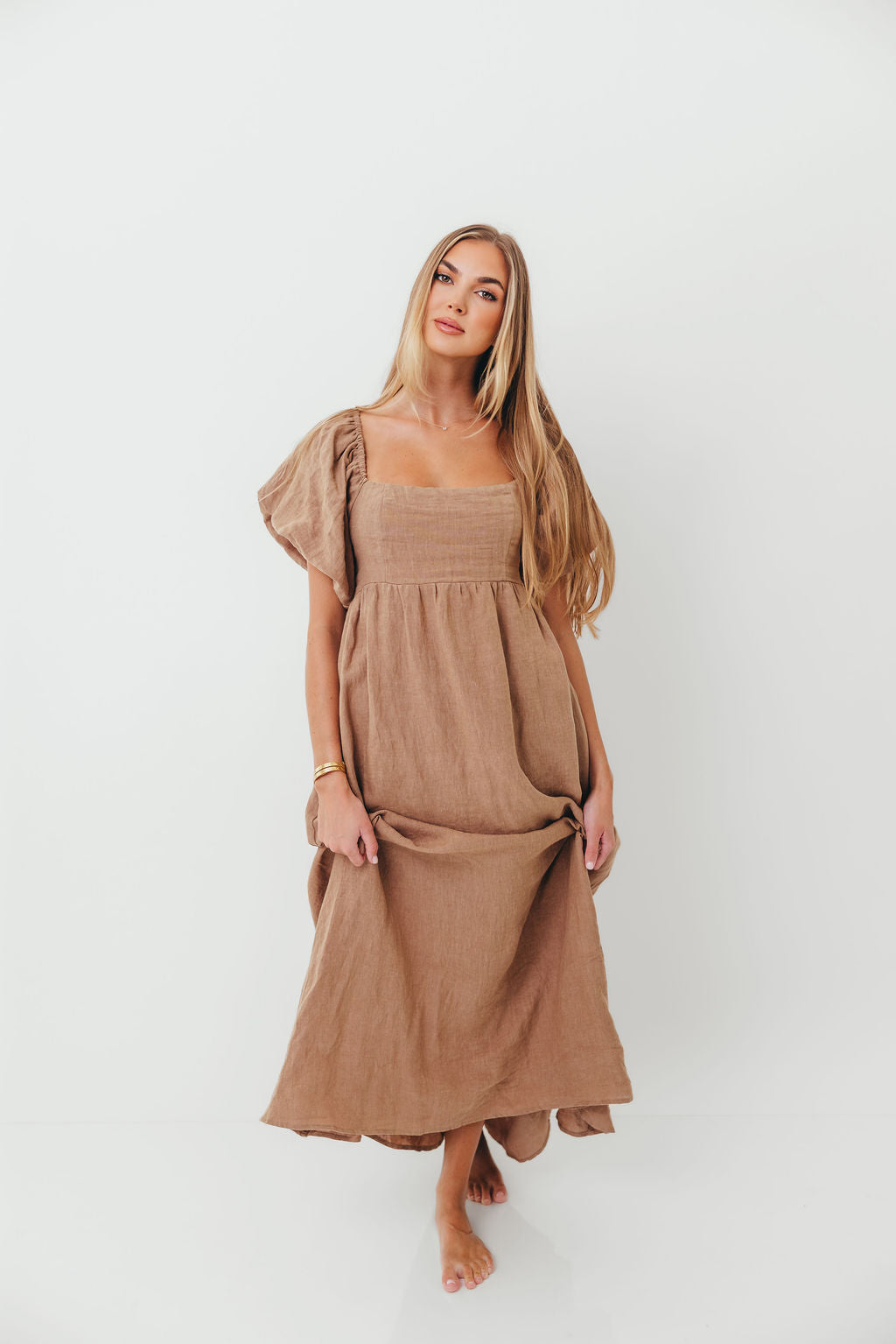 Candace Woven Linen Maxi Dress in Mocha - Bump Friendly