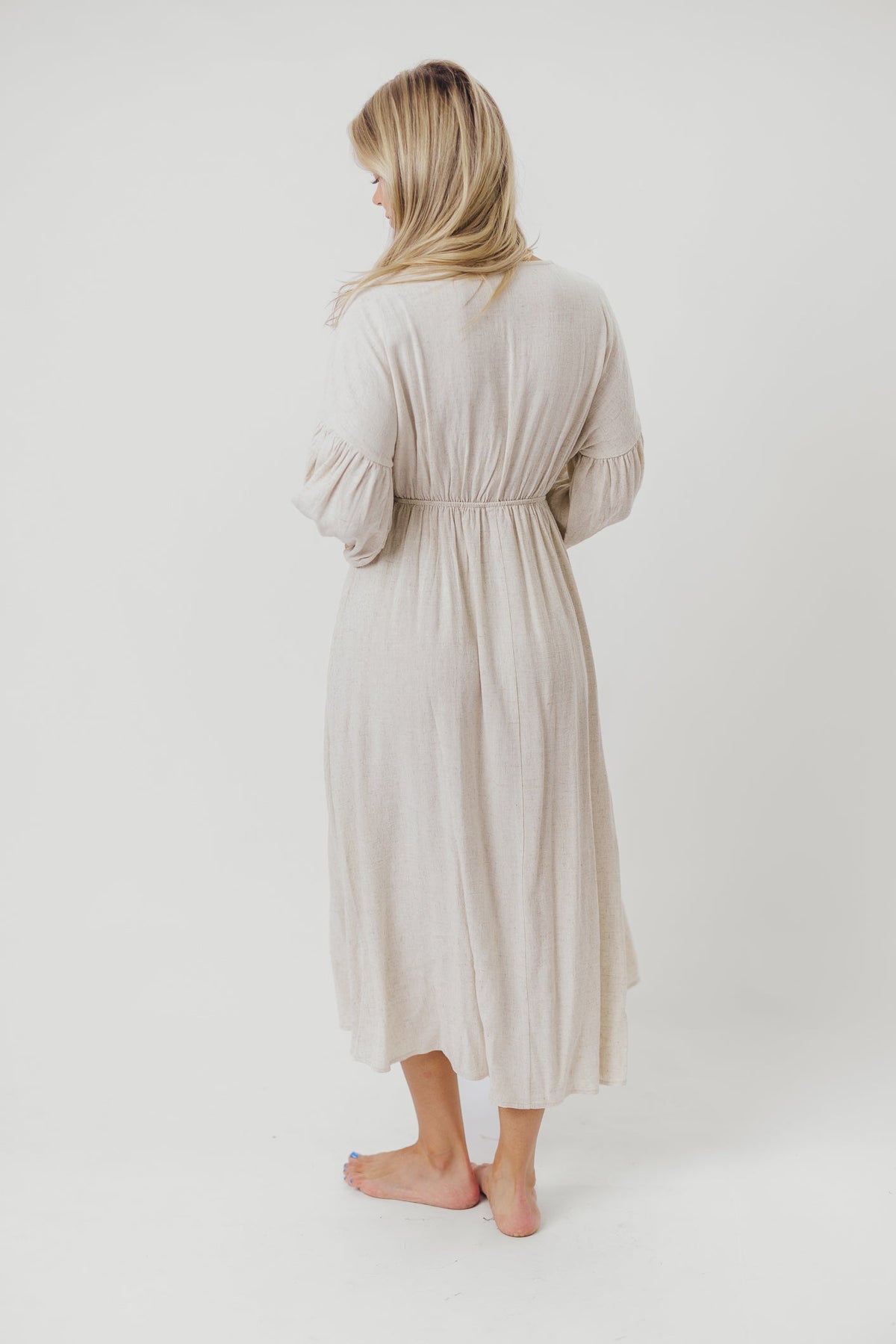 Hunter Linen-Blend Midi Dress in Greige - Bump Friendly *9/22 PRE-ORDER*