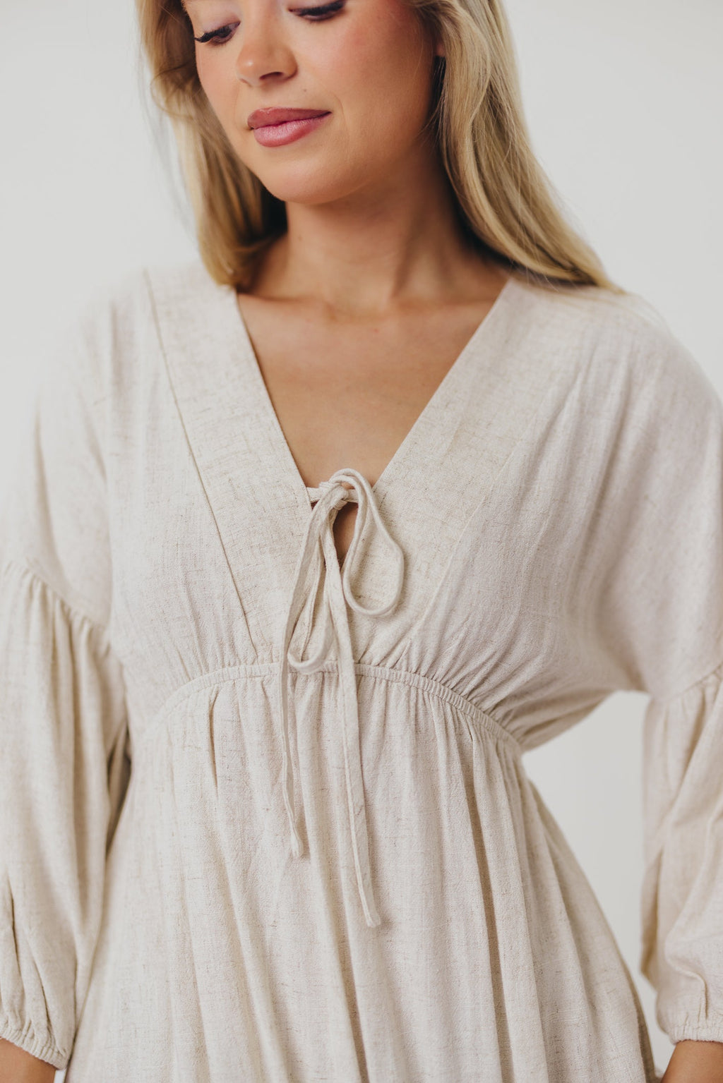 Hunter Linen-Blend Midi Dress in Greige - Bump Friendly *9/22 PRE-ORDER*