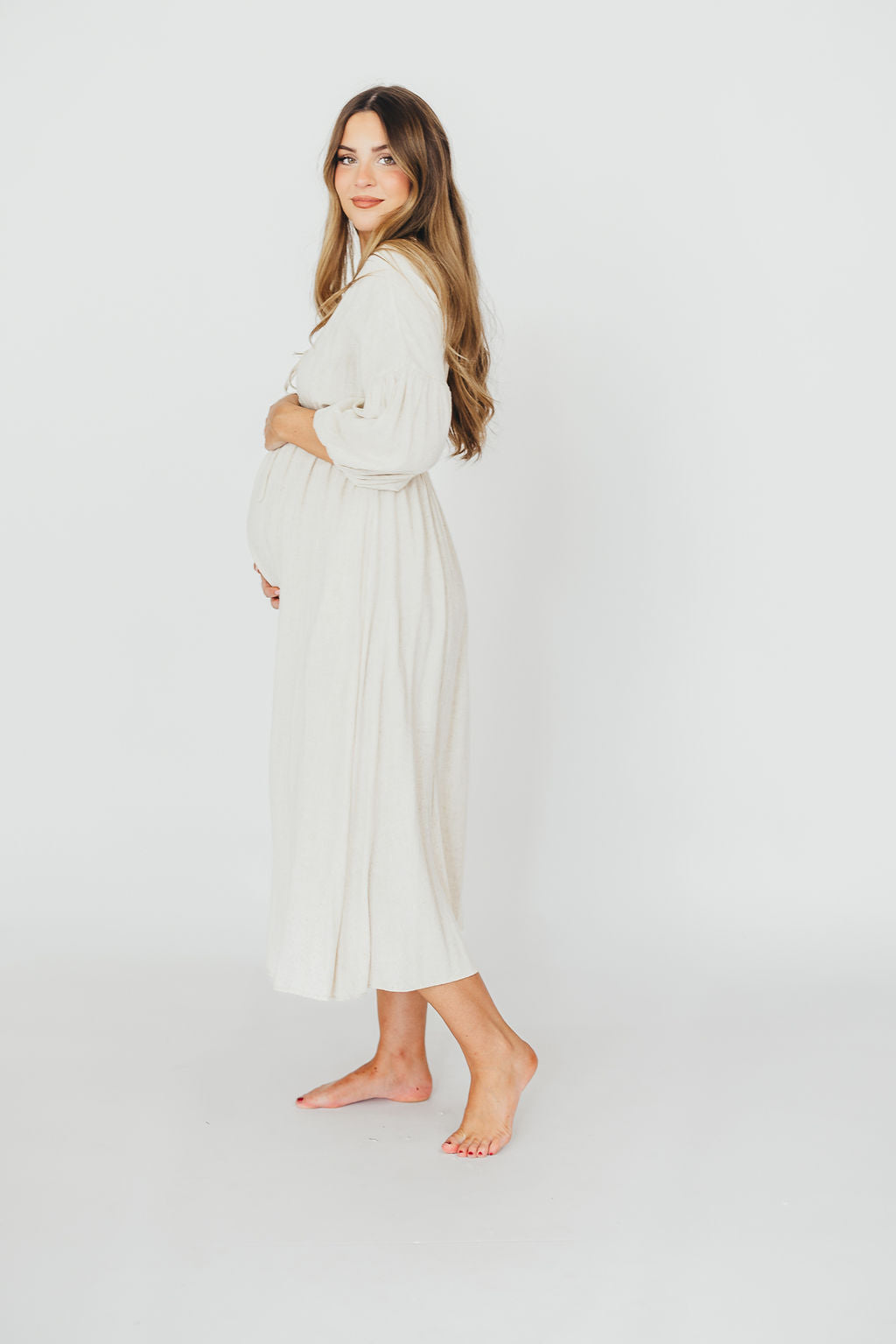 Hunter 100% Cotton Gauze Midi Dress in Soy - Bump Friendly *9/22 PRE-ORDER*