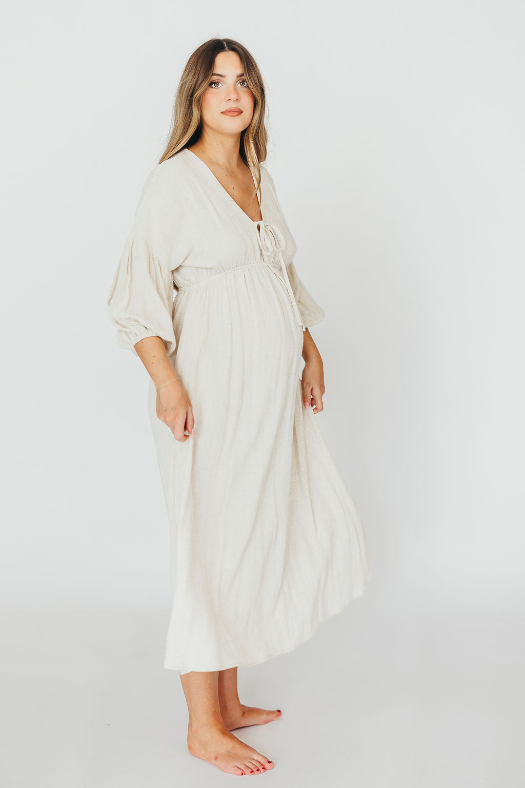 Hunter 100% Cotton Gauze Midi Dress in Soy - Bump Friendly *9/22 PRE-ORDER*