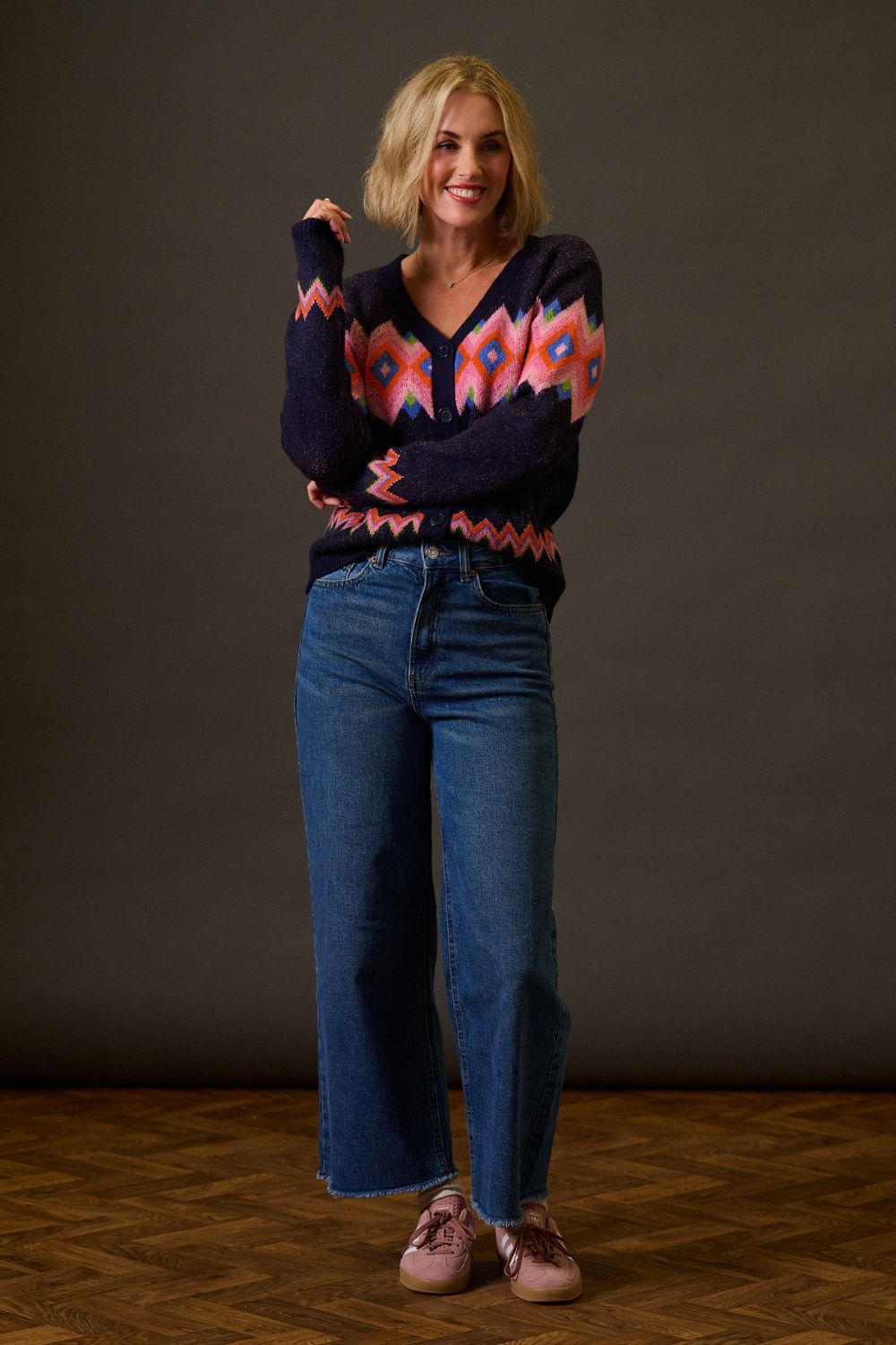 Izzy Cardigan - Navy, Diamond Fairisle