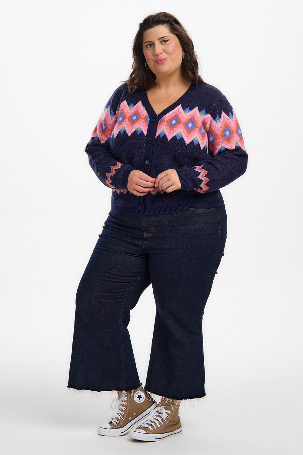 Izzy Cardigan - Navy, Diamond Fairisle
