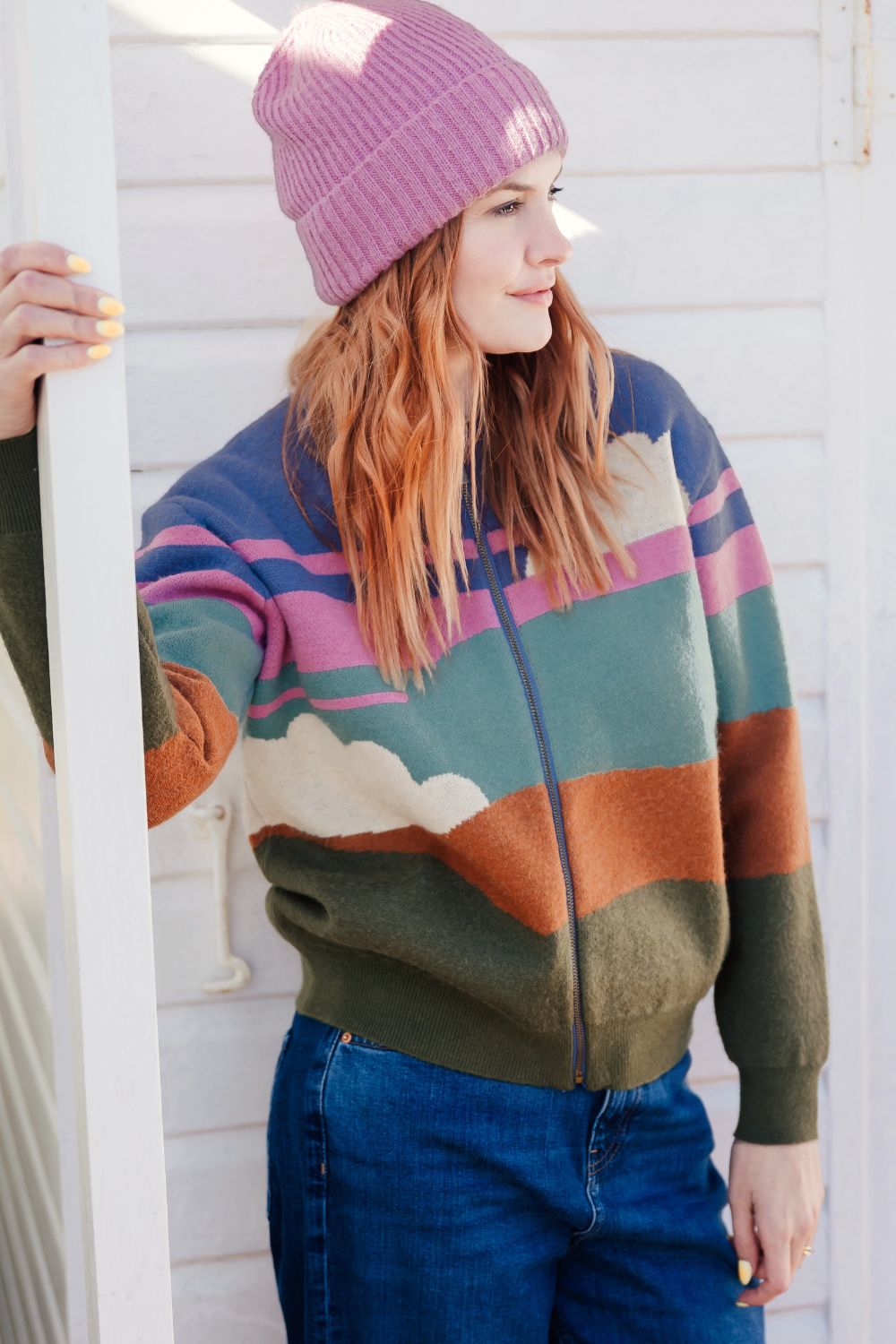 Solana Knitted Bomber - Multi, Cloudy Hills