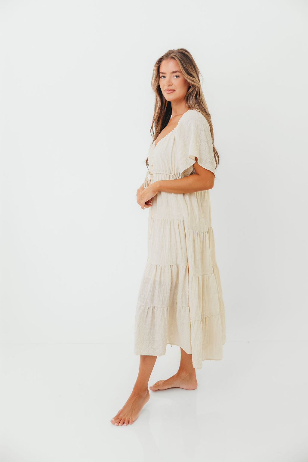 Rumi Woven Sweetheart Maxi Dress in Natural - Bump Friendly - Detachable Liner