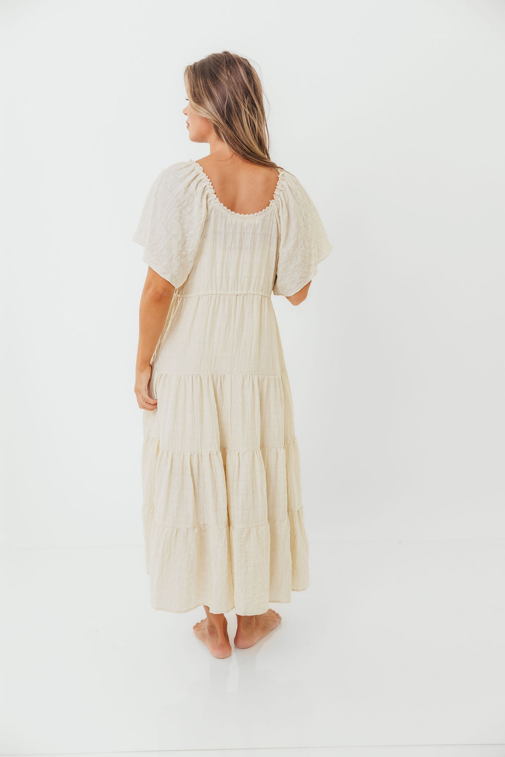 Rumi Woven Sweetheart Maxi Dress in Natural - Bump Friendly - Detachable Liner