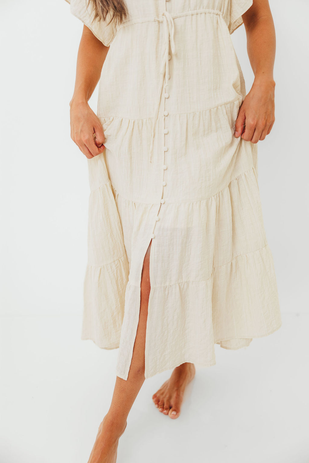 Rumi Woven Sweetheart Maxi Dress in Natural - Bump Friendly - Detachable Liner