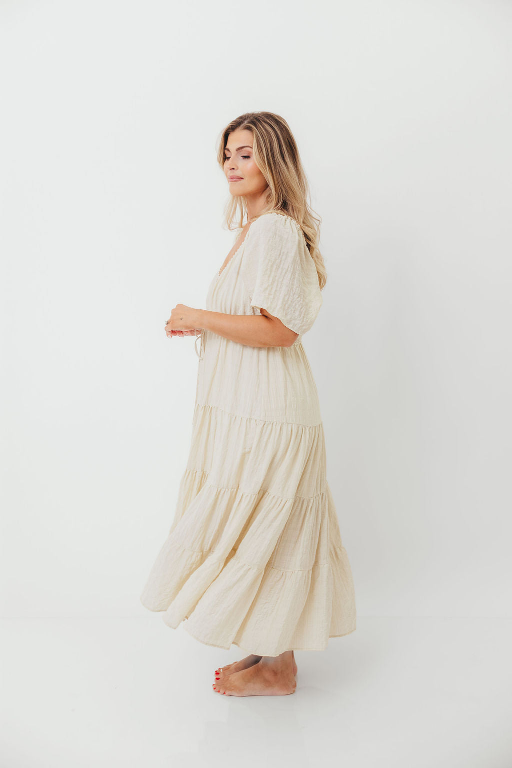 Rumi Woven Sweetheart Maxi Dress in Natural - Bump Friendly - Detachable Liner