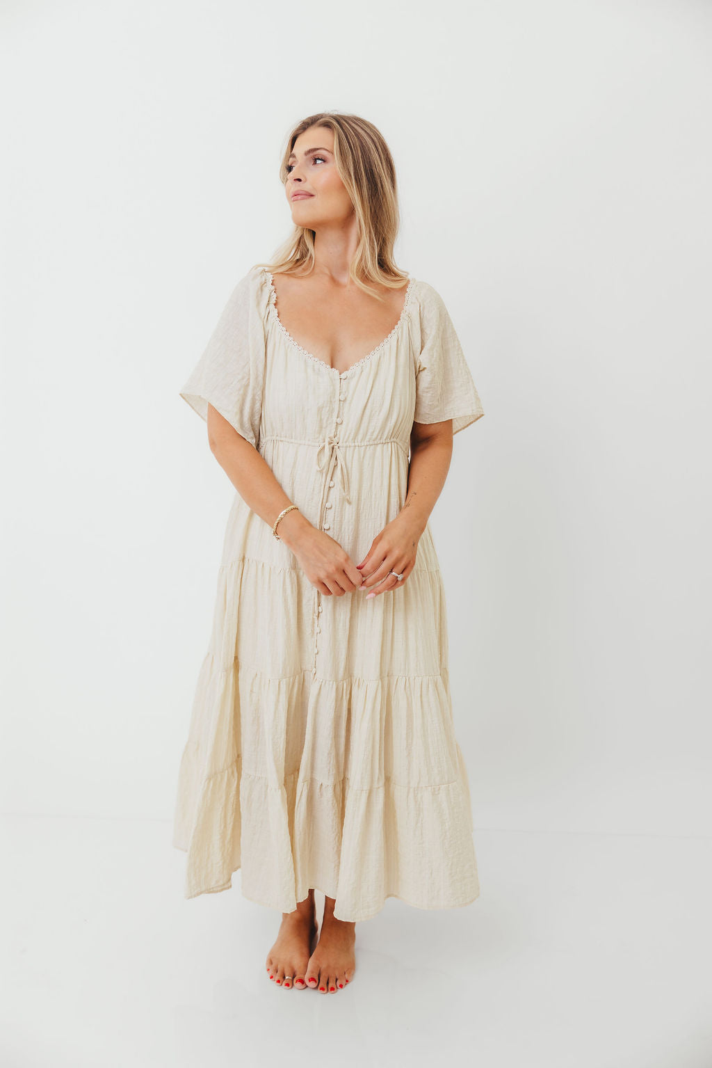 Rumi Woven Sweetheart Maxi Dress in Natural - Bump Friendly - Detachable Liner