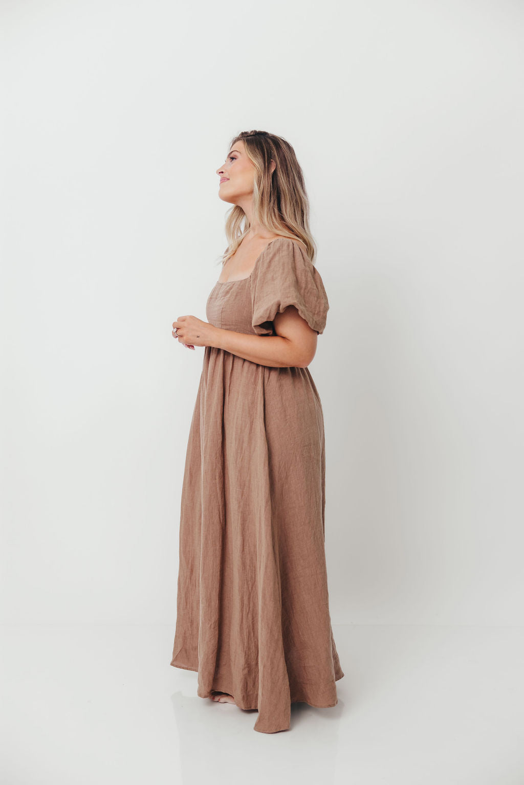 Candace Woven Linen Maxi Dress in Mocha - Bump Friendly
