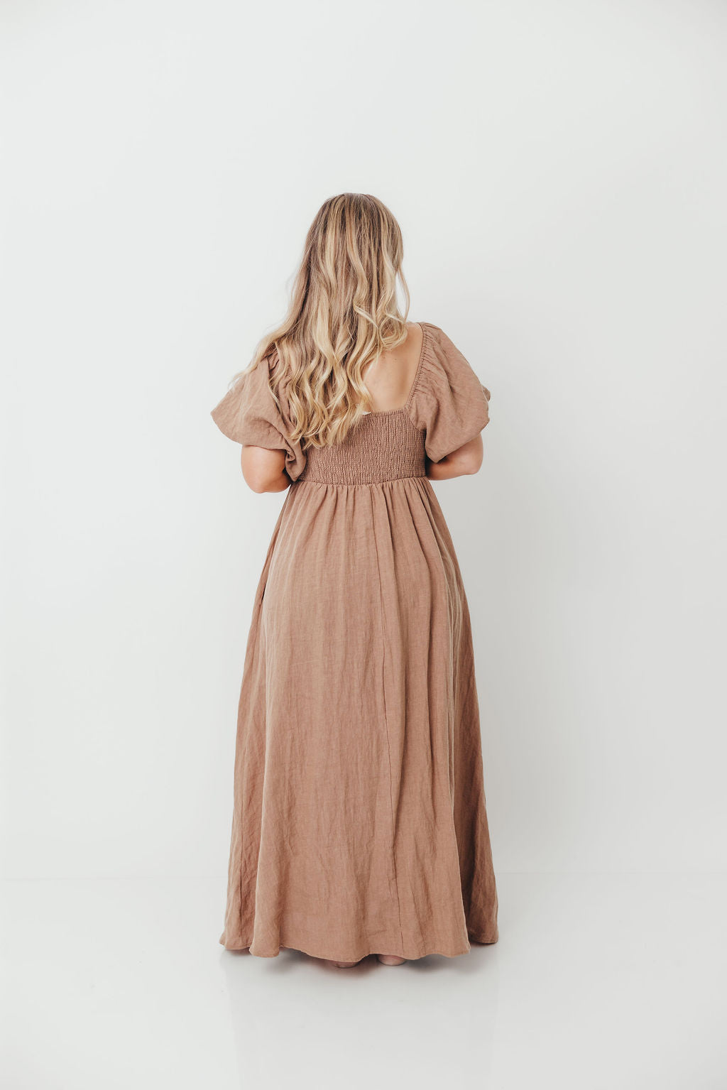 Candace Woven Linen Maxi Dress in Mocha - Bump Friendly