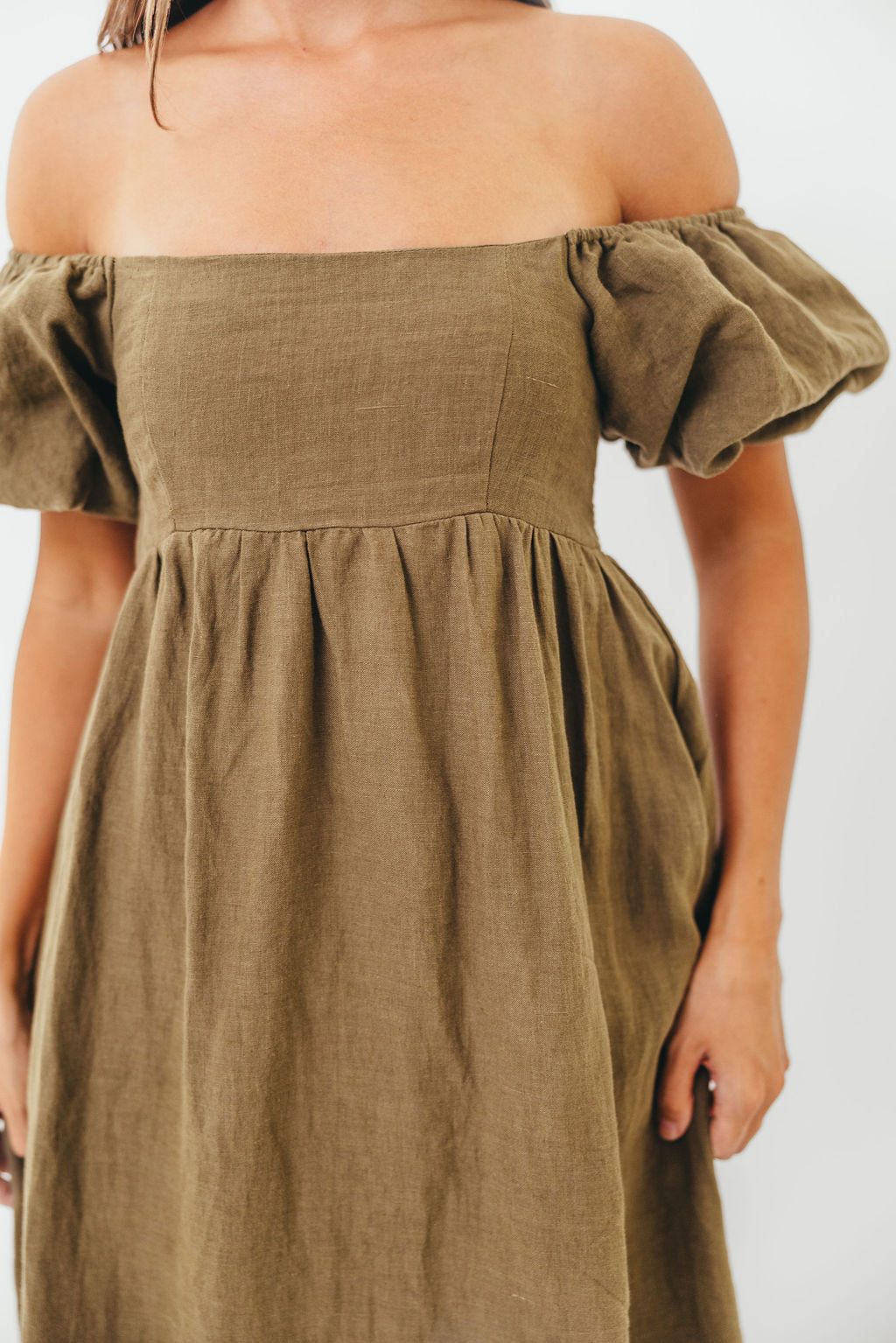 Candace Woven Linen Maxi Dress in Dark Olive - Bump Friendly